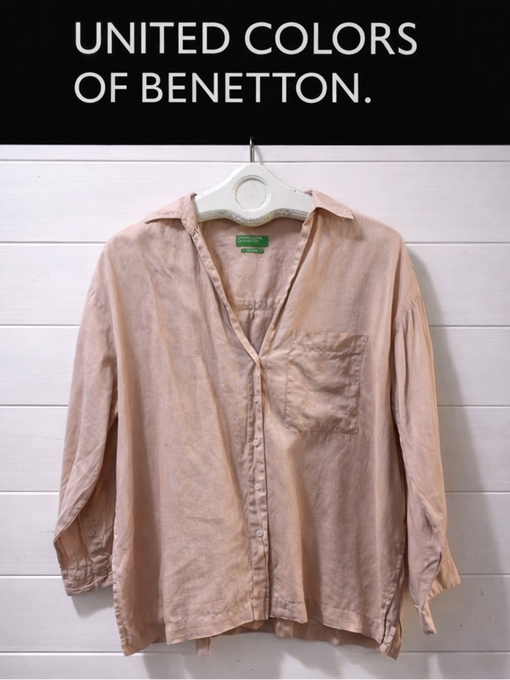 United Colors of Benetton blush pink linen button-up shirt – size M